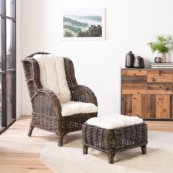 Fußhocker Bedous - Webstoff / Rattan - Image 3