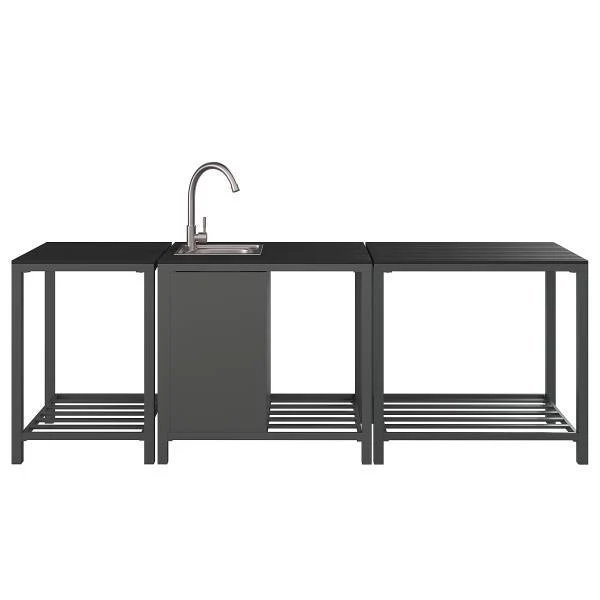 Gartenküchenecktisch Portol - Aluminium / Kunststoff - Schwarz - Image 6