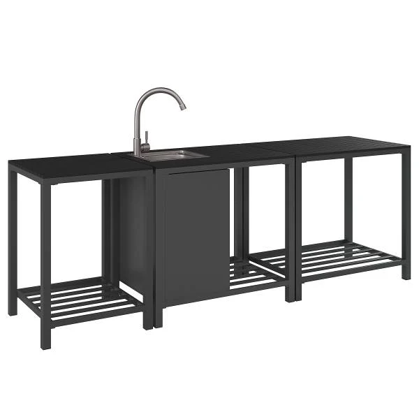 Gartenküchenecktisch Portol - Aluminium / Kunststoff - Schwarz - Image 7