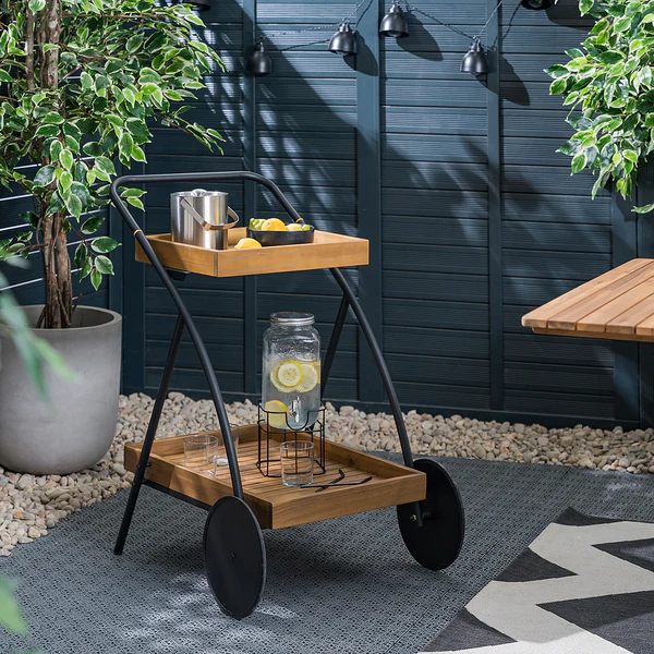 Gartenservierwagen Rolly - Teilmassivholz Akazie / Aluminium - Braun