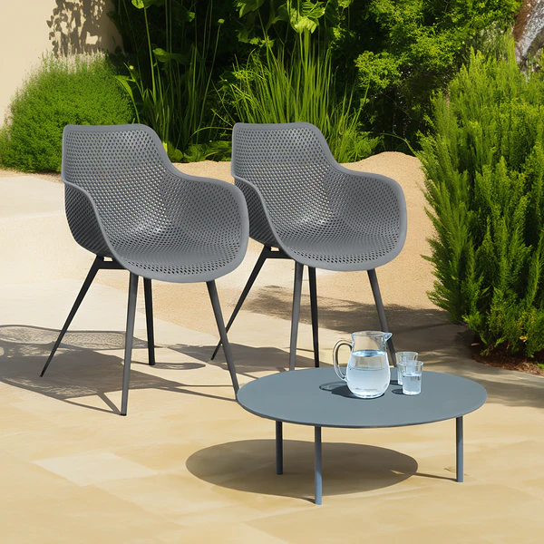 Gartenstuhl Pero aus Kunststoff 2er-Set - Stahl / Polypropylen - Grau - Image 3