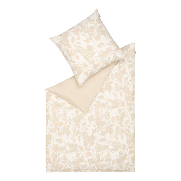 Glanz-Satinbettwäsche Blossom - Baumwolle - Beige - 135 x 200 cm + Kissen 80 x 80 cm