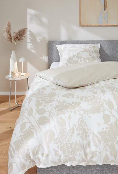 Glanz-Satinbettwäsche Blossom - Baumwolle - Beige - 135 x 200 cm + Kissen 80 x 80 cm - Image 2