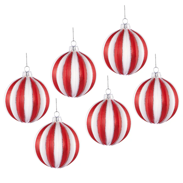 Glaskugel HANG ON Relief 6er-Set - Glas - Rot / Weiß
