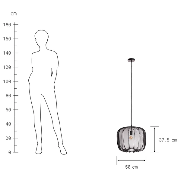 Hängeleuchte AMAL - Eisen / Polyester - 1-flammig - Schwarz - Durchmesser: 50 cm - Image 10