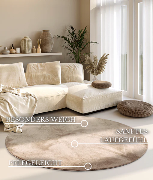 Hochflorteppich Leon rund - Polyester - Creme - Durchmesser: 160 cm - Image 9