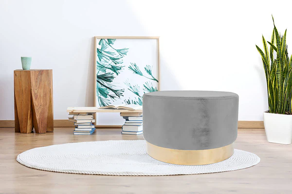 Hocker Nano Typ C - Stahl - Samt - Grau - Breite: 55 cm - Image 2
