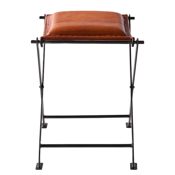 Hocker Nita Echtleder - Echtleder / Metall - Cognac / Schwarz - Image 5