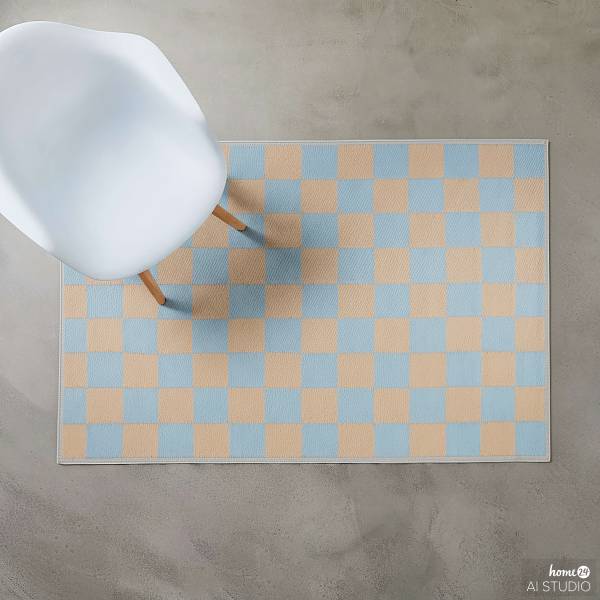 In-/Outdoorteppich COLOUR CLASH Karo - Polypropylen / recyceltes Material - Blau / Beige - 150 x 90 cm - Image 4