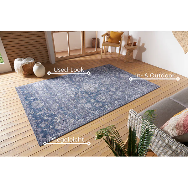 In - und Outdoor Teppich Alexandria - Polypropylen - Blau / Weiß - 80 x 200 cm - Image 3