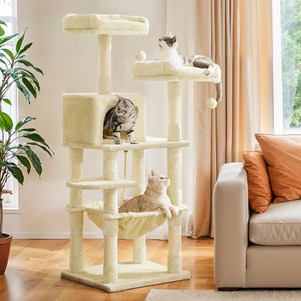 Katzenkratzbaum Inuid - Holzwerkstoff / Samt - Beige - Image 2