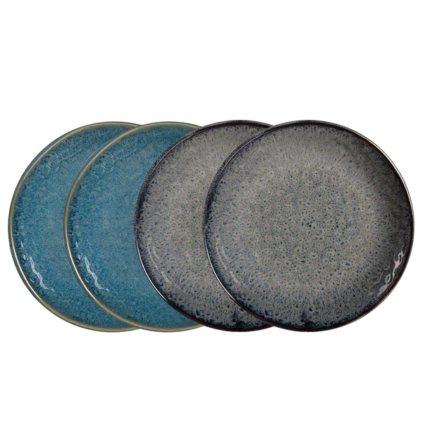 Keramiktellerset Matera (4er-Set) - Keramik - Anthrazit / Blau