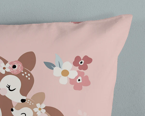 Kinderbettwäsche Rehkitz - Baumwolle - Pink - 140 x 200/220 cm + Kissen 70 x 60 cm - Image 4