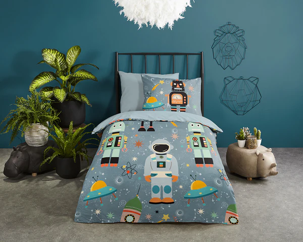 Kinderbettwäsche Spacemen - Baumwolle - 140 x 240 cm - Grau - 140 x 240 cm - Image 2