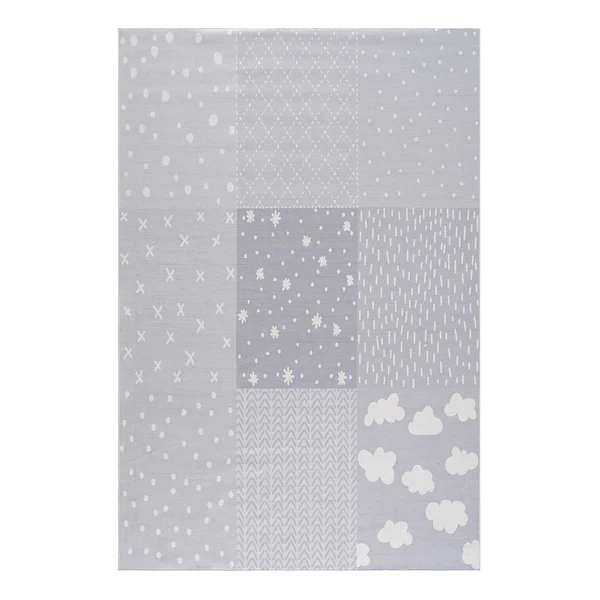 Kinderteppich Patchwork - Polyester / Baumwolle - Hellgrau / Weiß - 90 x 160 cm