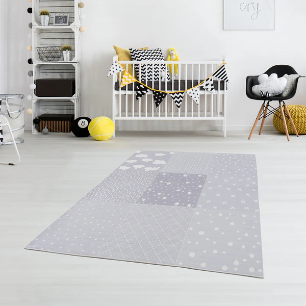 Kinderteppich Patchwork - Polyester / Baumwolle - Hellgrau / Weiß - 90 x 160 cm - Image 2