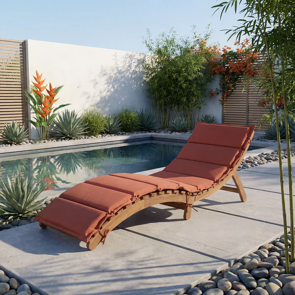 Klappbare Gartenliege Yomi - Akazie massiv / Webstoff - Terracotta