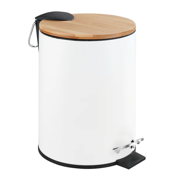 Kosmetik Treteimer Tortona 3L - Metall / Bambus - Weiß / Braun