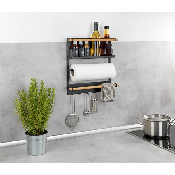 Küchenregal Magna - Edelstahl / Bambus - Silber matt / Braun - Schwarz - Image 2