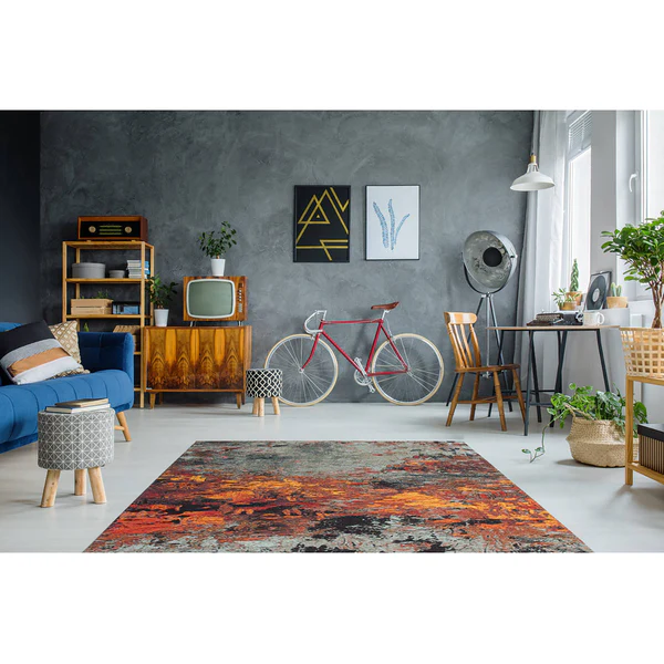 Kurzflorteppich Blaze Fire - Mischgewebe - Grau / Rot - 155 x 230 cm - Image 2