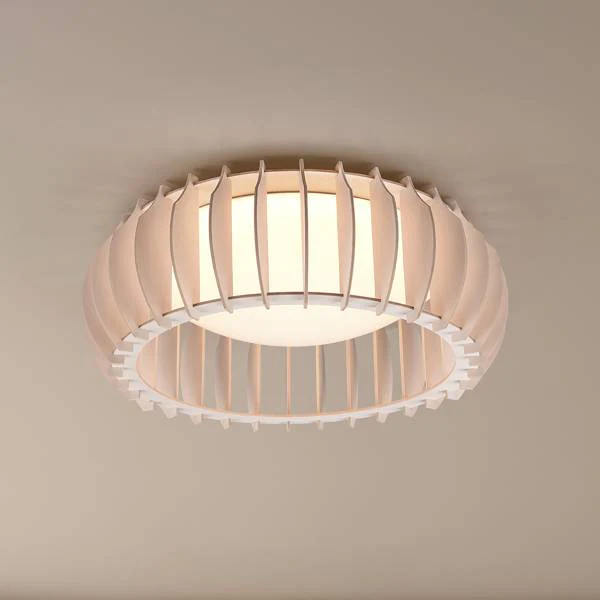 LED-Deckenleuchte Monte - Eisen / Kiefer - Weiß - 1-flammig - Durchmesser: 40 cm