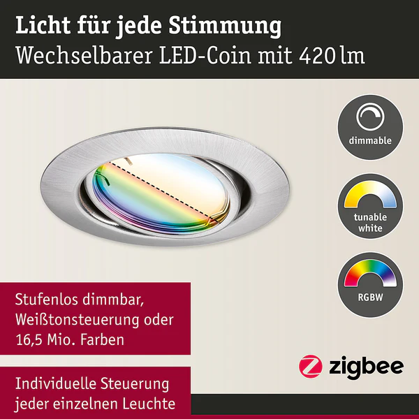 LED-Einbauleuchte Coin 3er-Set RGBW - Metall - Grau - 1-flammig - Grau - Image 8