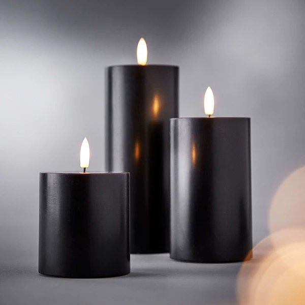 LED-Kerzen NORDIC LIGHT 3er-Set - Wachs / Paraffin - Schwarz - Image 2