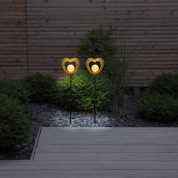 LED-Solar-Wegeleuchte Herz 2er-Set - Aluminium - Schwarz / Messing - 1-flammig - Image 2