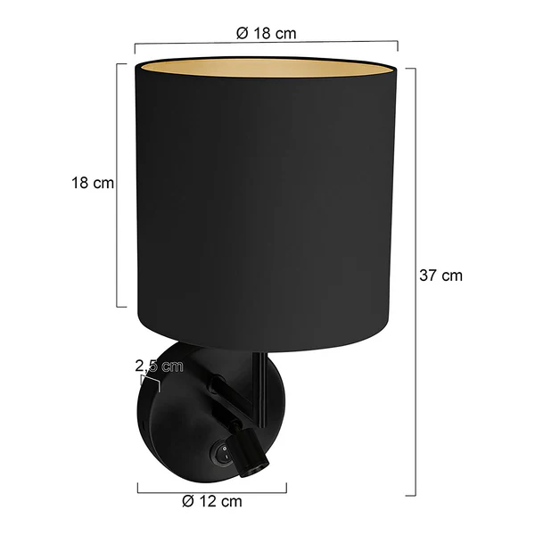 LED-Wandleuchte Noor - Baumwollstoff / Aluminium - 2-flammig - Schwarz - Image 10