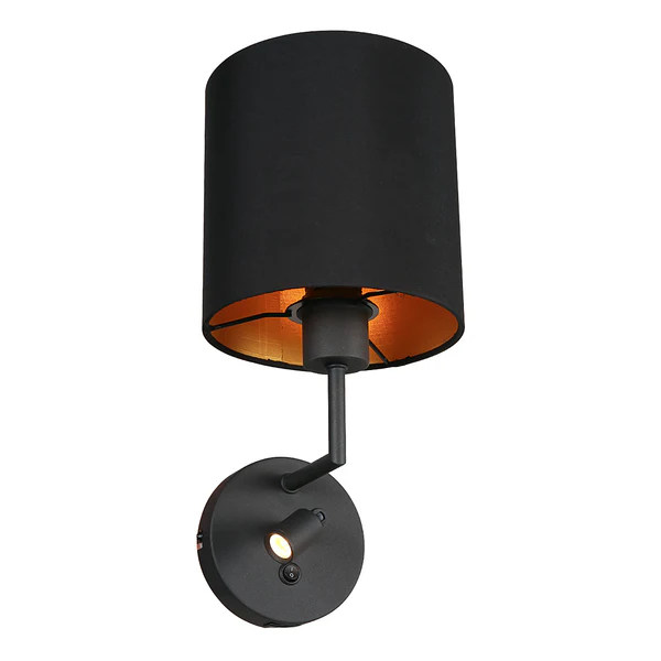 LED-Wandleuchte Noor - Baumwollstoff / Aluminium - 2-flammig - Schwarz - Image 2