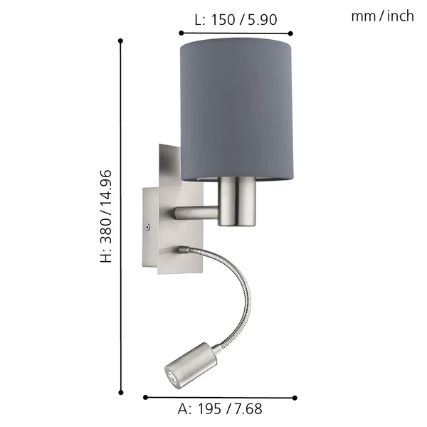 LED-Wandleuchte Pasteri - Mischgewebe / Stahl - 2-flammig - Grau - Image 6