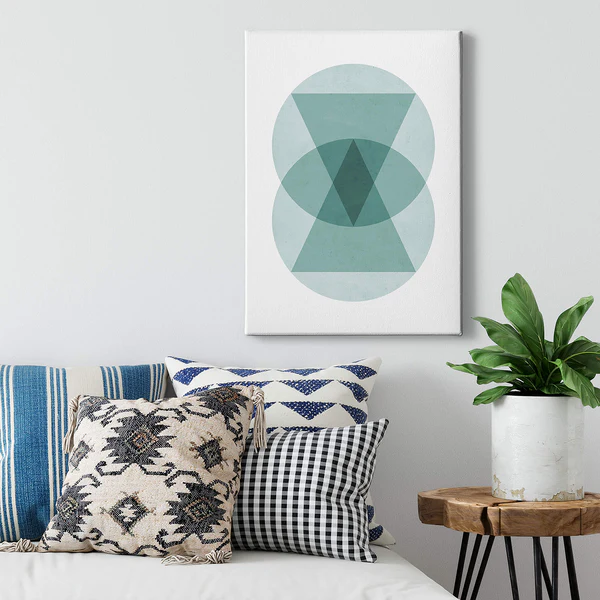 Leinwandbild Circles and Triangle - Polyester PVC / Fichtenholz - Blau / Weiß - Image 2