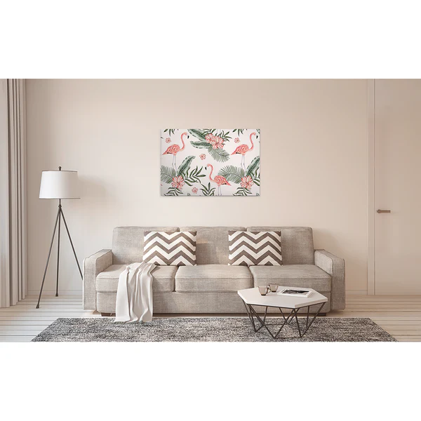 Leinwandbild Flamingos Tropical Vibes - Polyester PVC / Fichtenholz - Pink / Grün - Image 2