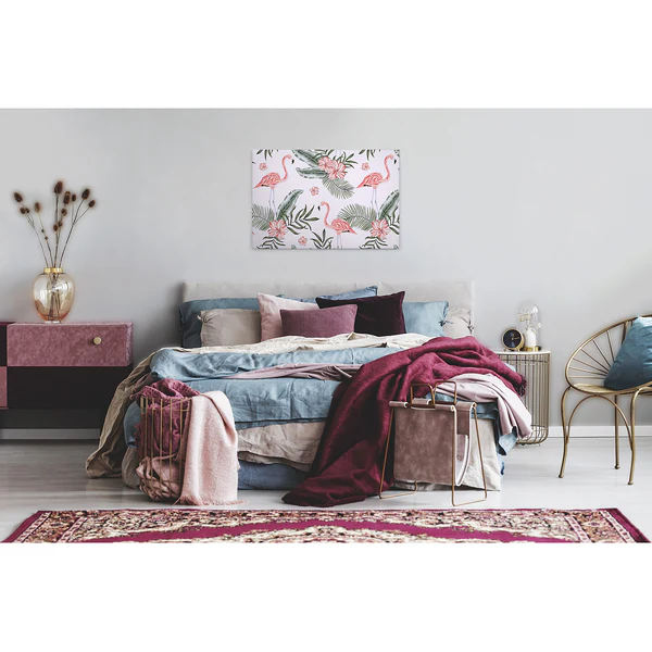 Leinwandbild Flamingos Tropical Vibes - Polyester PVC / Fichtenholz - Pink / Grün - Image 3