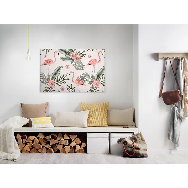 Leinwandbild Flamingos Tropical Vibes - Polyester PVC / Fichtenholz - Pink / Grün - Image 4