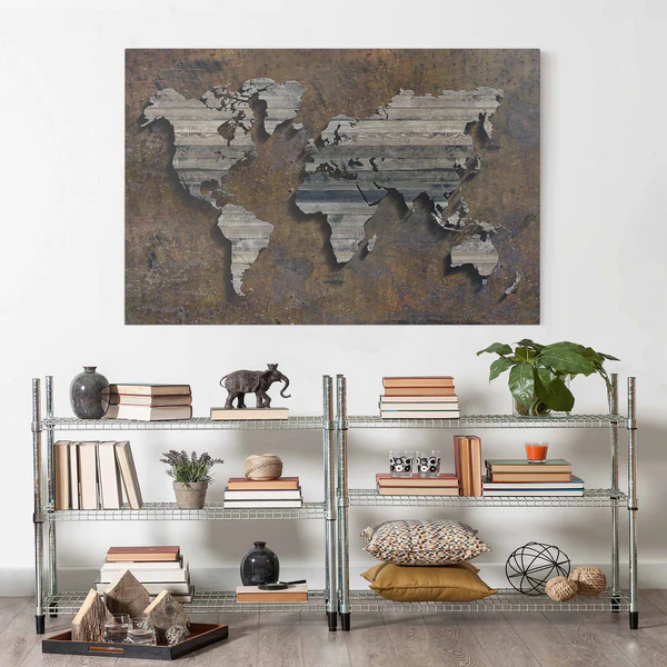 Leinwandbild Holz Rost Weltkarte II - Braun - 90 x 60 x 2 cm - Breite: 90 cm - Image 2