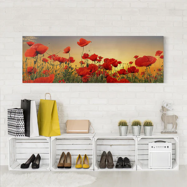 Leinwandbild Mohnblumenfeld I - Rot - 150 x 50 x 2 cm - Breite: 150 cm - Image 4