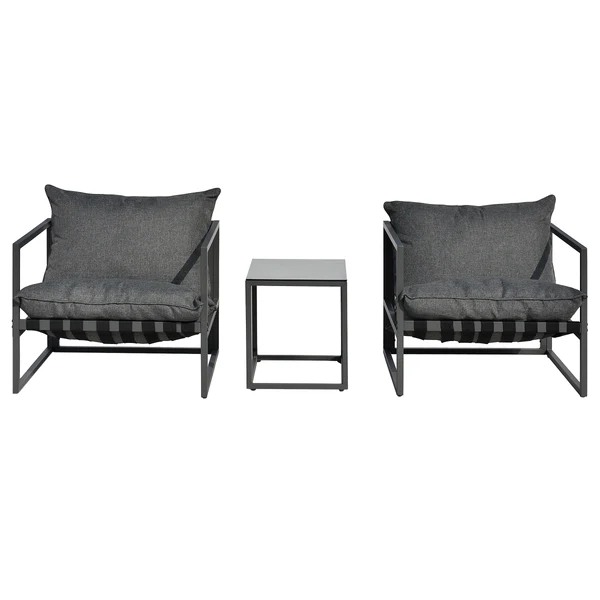 Loungegruppe Moda 3-teilig - Stahl / Webstoff - Grau - Image 5