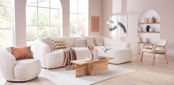 Loungestuhl Mesita - Beige - Bouclé - Eiche - 70 x 76 x 71 cm - Image 3