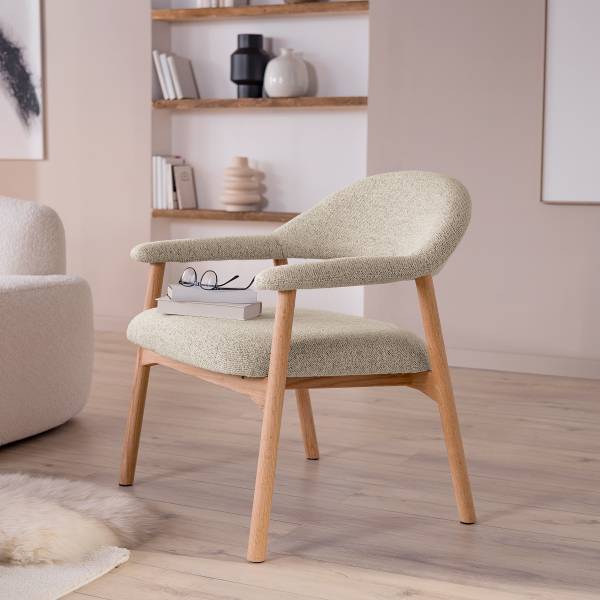 Loungestuhl Mesita - Beige - Bouclé - Eiche - 70 x 76 x 71 cm - Image 4