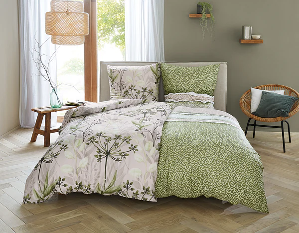 Mako-Satin Bettwäsche Lukardis - Baumwolle - Olivgrün / Beige - 135 x 200 cm - Image 2