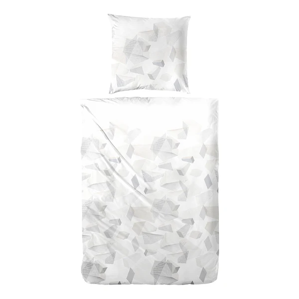 Mako Satin-Bettwäsche Sky Crystal - Baumwolle - Grau - 135 x 200 cm + Kissen 80 x 80 cm