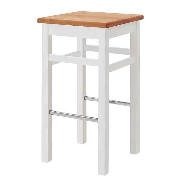 Massiver Barhocker Boston - Kiefer massiv - Kiefer Weiß / Kiefer Laugenfarbig