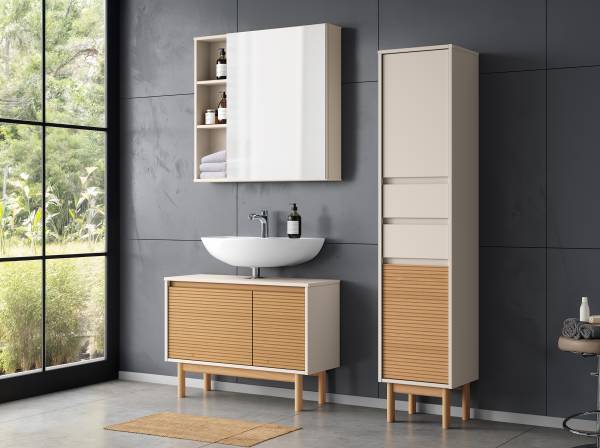 Massiver Waschbeckenunterschrank CAVA - Pinie massiv - Beige / Pinie Natur - Image 2