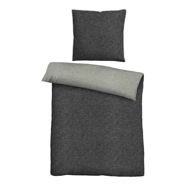Melange-Flanell Bettwäsche 0840500 - Baumwollstoff - Titanium - 155 x 220 cm + Kissen 80 x 80 cm