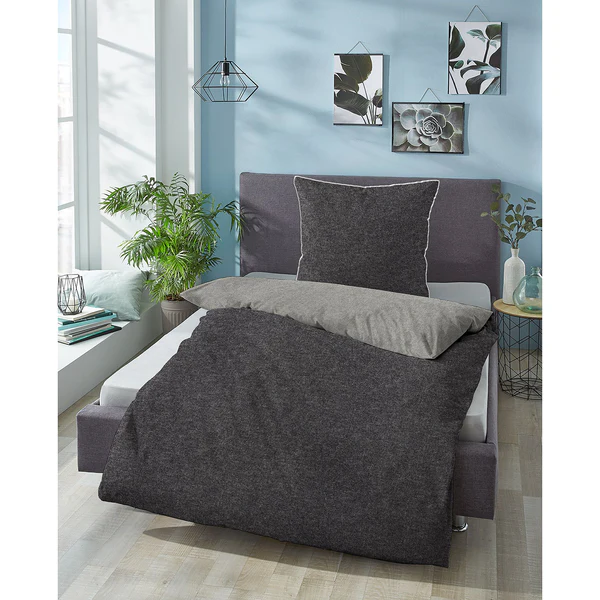 Melange-Flanell Bettwäsche 0840500 - Baumwollstoff - Titanium - 155 x 220 cm + Kissen 80 x 80 cm - Image 2