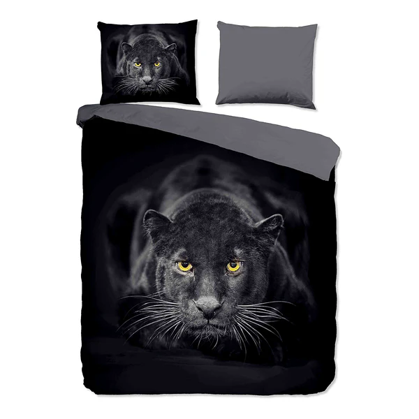 Microfaser Bettwäsche Panter - Microfaser - Schwarz - 200 x 200 cm + 2 Kissen 70 x 60 cm