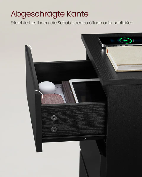 Nachtkommode Cahir mit Steckdose 2er-Set - Eiche Schwarzbraun Dekor - Image 6