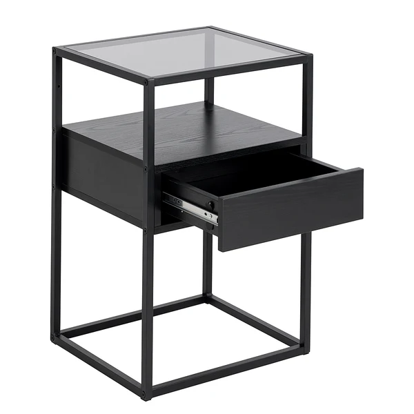 Nachtkommode Keable - Glas / Metall - Esche Schwarz Dekor - Image 7