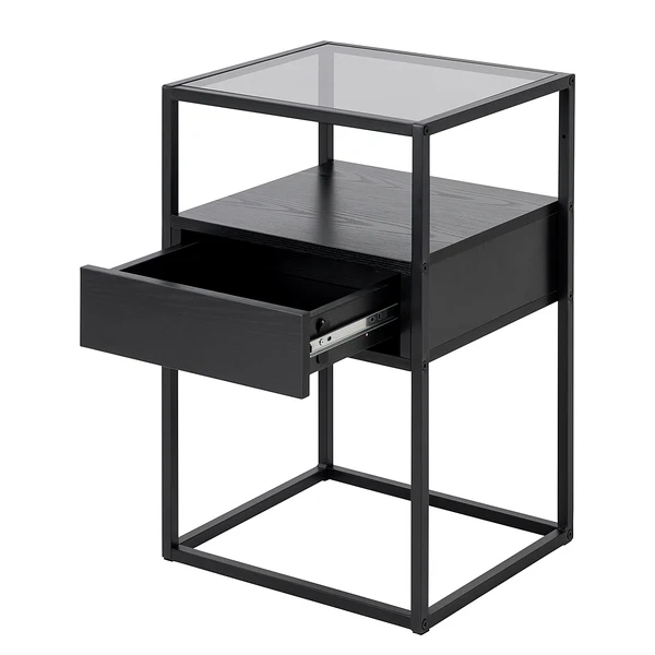 Nachtkommode Keable - Glas / Metall - Esche Schwarz Dekor - Image 9